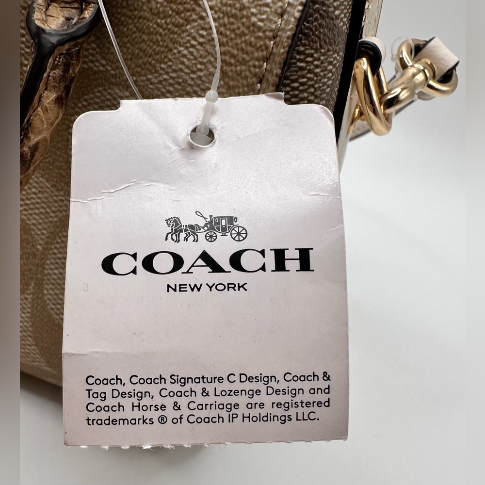 Coach NEW! Mini Rowan Signature Tan and Cream Canvas Crossbody Purse - Picture 12 of 16